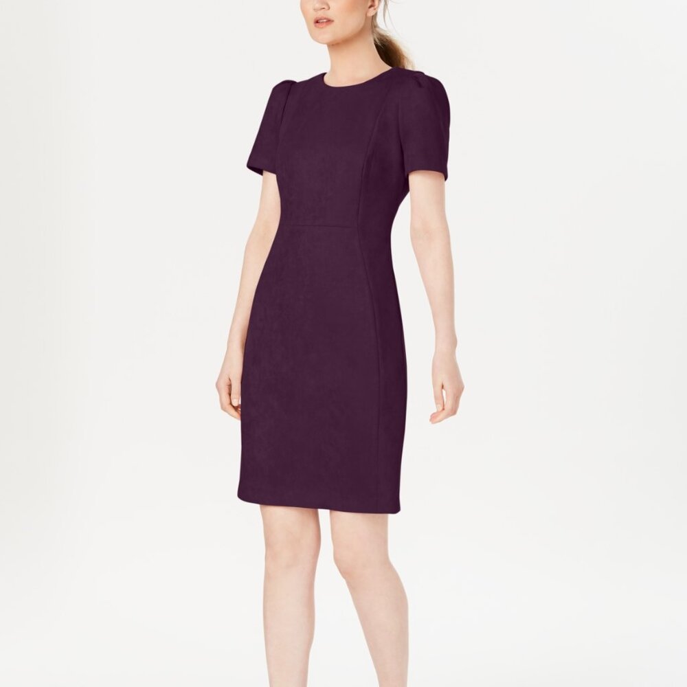 Calvin Klein Women's Faux-Suede Short-Sleeve Sheath Dress